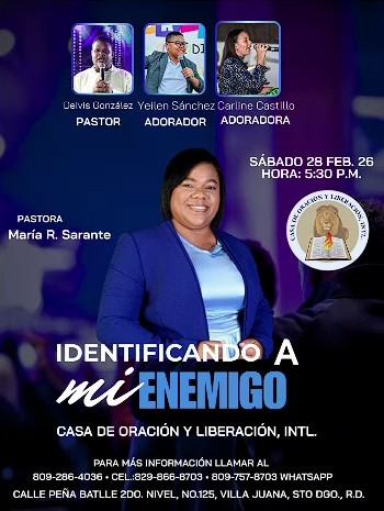 Afiche de la reunión Identificando a mi enemigo con la Pastora María R. Sarante